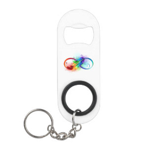 Abrebotellas De Llavero Símbolo infinito con plumas arcoiris