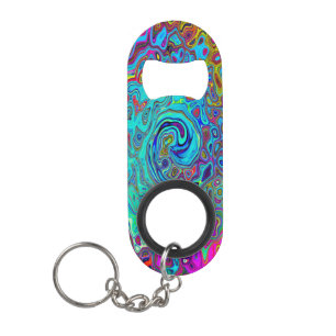Abrebotellas De Llavero Trippy Sky Blue Abstract Retro Liquid Swirl