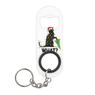 Abrebotellas De Llavero Un gato negro gracioso que presiona el árbol de Na