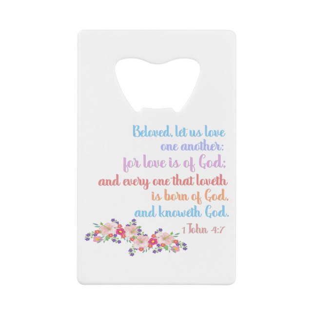 Abrebotellas De Tarjeta De Crédito 1 Juan 4:7 Biblia Verse texto arcoiris (Anverso)
