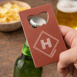 Abrebotellas De Tarjeta De Crédito Abrebotellas | Monograma Inicial Geométrico Elegan
