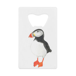 Abrebotellas De Tarjeta De Crédito Acuarela de Puffin Atlántica Cuta Ave marina coste