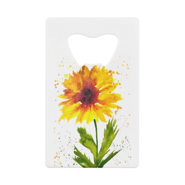 Abrebotellas De Tarjeta De Crédito Acuarela girasol amarillo flor chic rústico (Anverso)