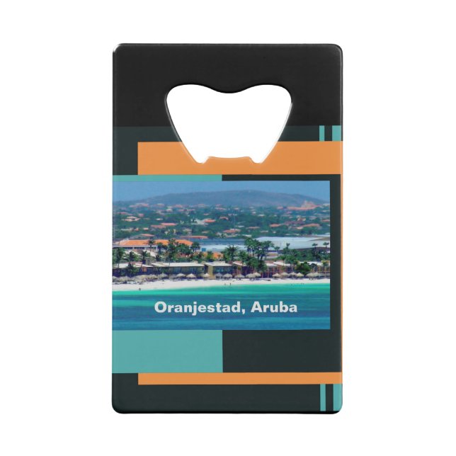 Abrebotellas De Tarjeta De Crédito Acuarelas de Oranjestad, Aruba (Anverso)