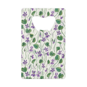 Abrebotellas De Tarjeta De Crédito Acuarelas de violetas sobre blanco apagado