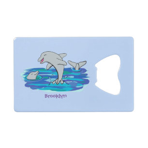Abrebotellas De Tarjeta De Crédito Adorables delfines felices ilustracion personaliza