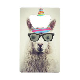 Abrebotellas De Tarjeta De Crédito Alpaca en gafas y Gorra Fiesta