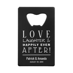 Abrebotellas De Tarjeta De Crédito Amor y risa Boda negro