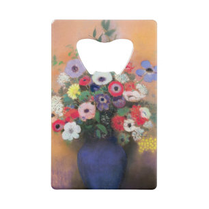 Abrebotellas De Tarjeta De Crédito Anémonas y lila en un florero azul, después de