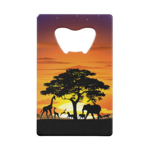 Abrebotellas De Tarjeta De Crédito Animales salvajes al atardecer en la sabana africa