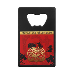 Abrebotellas De Tarjeta De Crédito Año chino de la rata corta Aniversario Zodiaco SSB