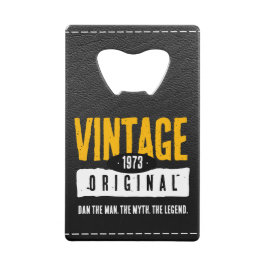 Abrebotellas De Tarjeta De Crédito Año de nacimiento original de cuero negro y oro