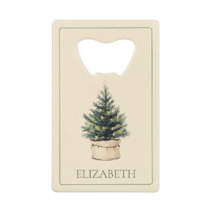 Abrebotellas De Tarjeta De Crédito Árbol de Navidad mínimo rústico