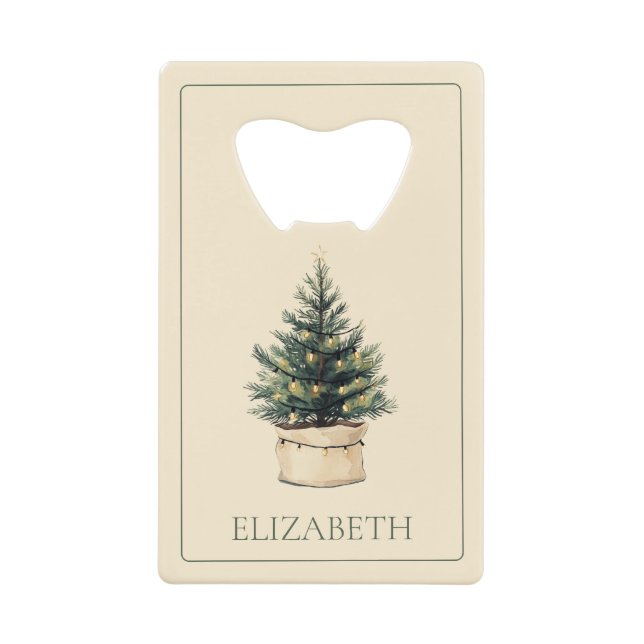 Abrebotellas De Tarjeta De Crédito Árbol de Navidad mínimo rústico (Anverso)