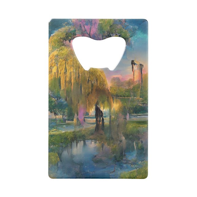 Abrebotellas De Tarjeta De Crédito Árbol salvaje dorado al atardecer junto al estanqu (Anverso)