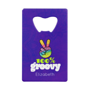 Abrebotellas De Tarjeta De Crédito Arcoiris 100% Groovy con signo de paz manual