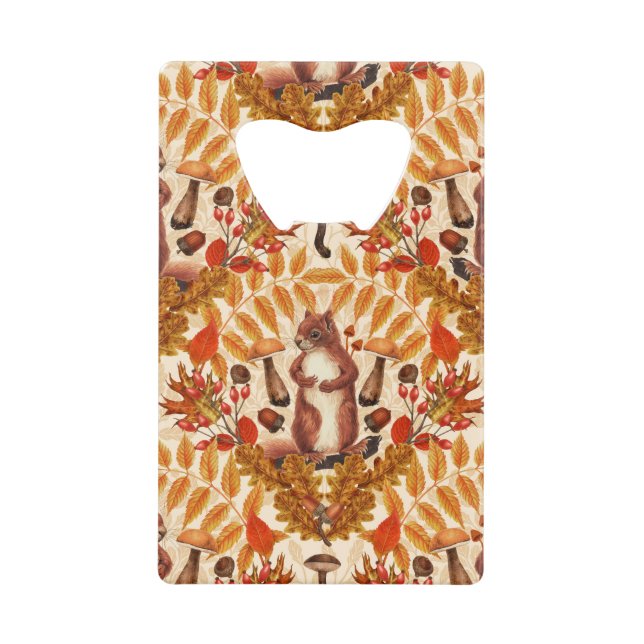 Abrebotellas De Tarjeta De Crédito Ardilla otoñal en blanco roto (Anverso)