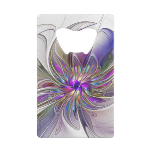 Abrebotellas De Tarjeta De Crédito Arte abstracto fractal de flores enérgico y colori