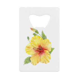 Abrebotellas De Tarjeta De Crédito Arte botánico amarillo hibiscus