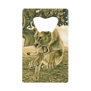 Abrebotellas De Tarjeta De Crédito Arte dramático de safari de leonas en la naturalez