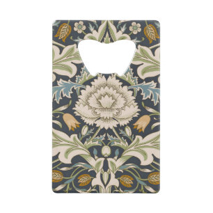 Abrebotellas De Tarjeta De Crédito Arte floral azul marino de William Morris Severn