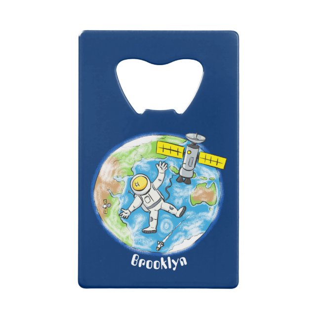 Abrebotellas De Tarjeta De Crédito Astronauta divertida en el espacio y el personaliz (Anverso)