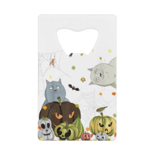 Abrebotellas De Tarjeta De Crédito Asustado gato negro calabaza cara Jack o Lantern F