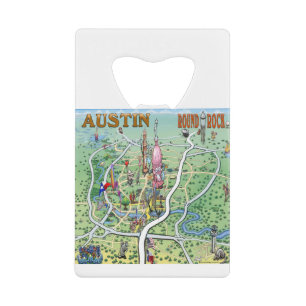 Abrebotellas De Tarjeta De Crédito Austin Round Rock Texas Fun Map
