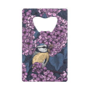 Abrebotellas De Tarjeta De Crédito Aves en un jardín lila violeta