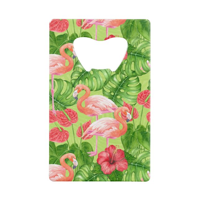 Abrebotellas De Tarjeta De Crédito Aves flamencas y plantas tropicales (Anverso)