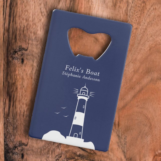 Abrebotellas De Tarjeta De Crédito Azul de la Marina de Faro (Lighthouse Navy Blue Bottle Opener)