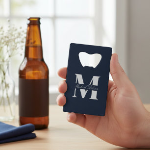 Abrebotellas De Tarjeta De Crédito Azul Marino   Groomsmen Monograma Personalizado 