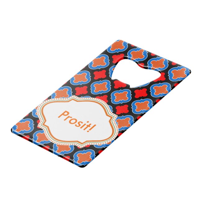Abrebotellas De Tarjeta De Crédito Azulejo azul rojo (Ángulo frontal)