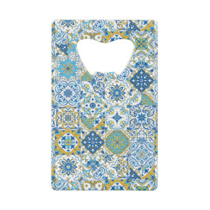 Abrebotellas De Tarjeta De Crédito Azulejos en azul y amarillo