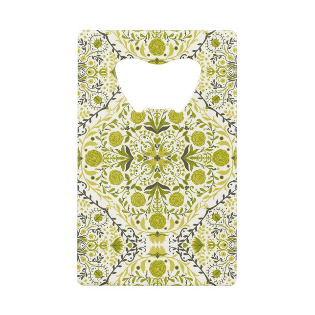 Abrebotellas De Tarjeta De Crédito Baldosas florales en verde (Anverso)