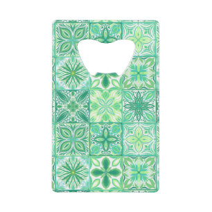 Abrebotellas De Tarjeta De Crédito Baldosas orgánicas en blanco y verde