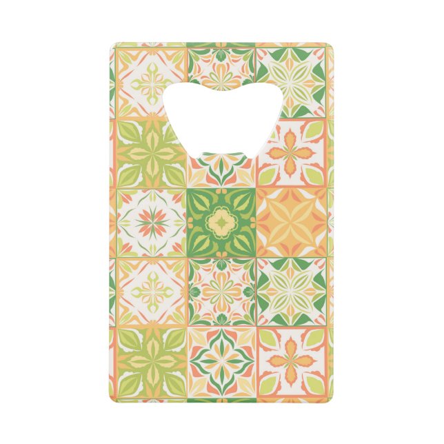 Abrebotellas De Tarjeta De Crédito Baldosas orgánicas en verde y amarillo (Anverso)