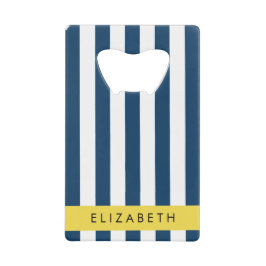 Abrebotellas De Tarjeta De Crédito Bandas azules de la marina, patrón rayado, tu nomb