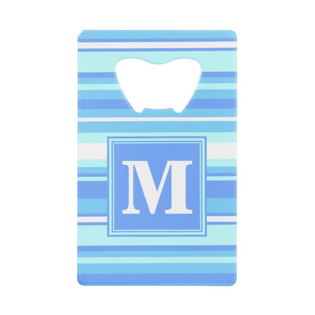 Abrebotellas De Tarjeta De Crédito Bandas azules del cielo monogramo (Anverso)