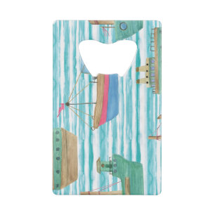 Abrebotellas De Tarjeta De Crédito Bandas De Barco: Patrón De Pintura De Acuarela.