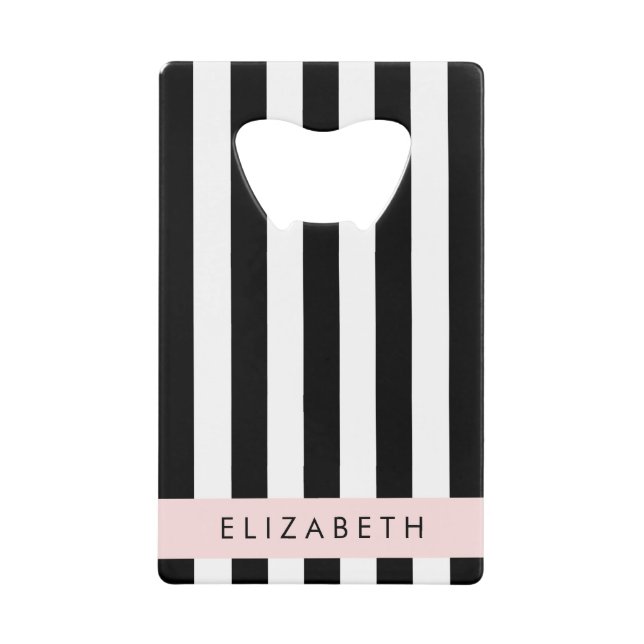 Abrebotellas De Tarjeta De Crédito Bandas en blanco y negro, rayas, líneas, nombre (Anverso)