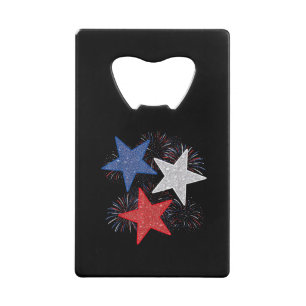 Abrebotellas De Tarjeta De Crédito Bandera Americana Fuegos Artificiales Estrellas 4
