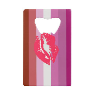 Abrebotellas De Tarjeta De Crédito Bandera de Orgullo Lesbiana con Lápiz Labial