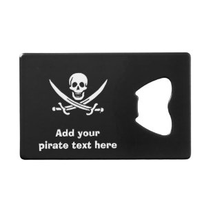 Abrebotellas De Tarjeta De Crédito Bandera de pirata alegre de Rogelio