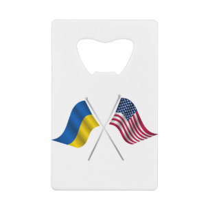 Abrebotellas De Tarjeta De Crédito bandera estadounidense y bandera ucraniana