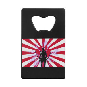 Abrebotellas De Tarjeta De Crédito Bandera japonesa y creciente guerrero de Samurai
