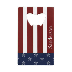 Abrebotellas De Tarjeta De Crédito Bandera Náutica Americana Red White Blue Starfish