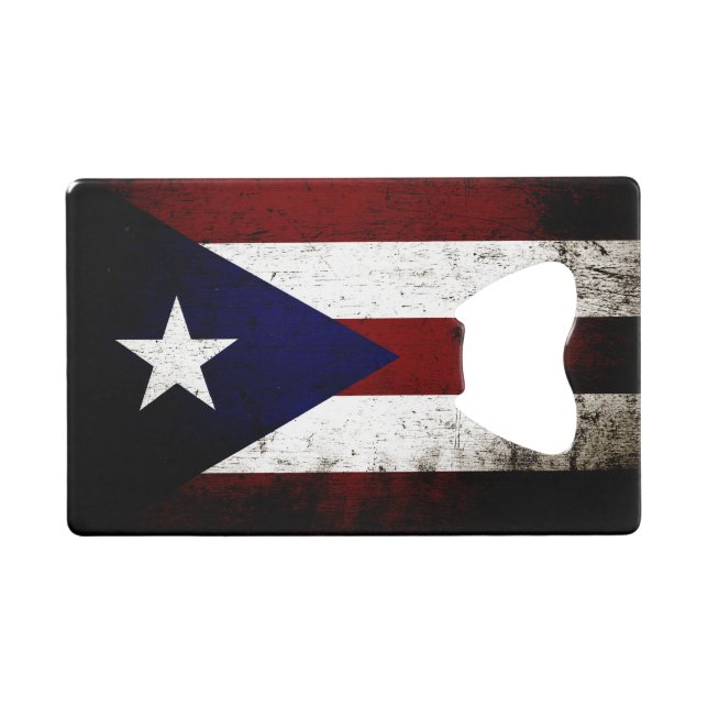 Abrebotellas De Tarjeta De Crédito Bandera negra de Puerto Rico del Grunge (Anverso (Horizontal))