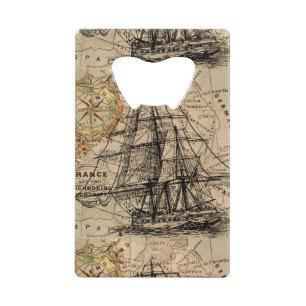 Abrebotellas De Tarjeta De Crédito Barco Antiguo y Mapa