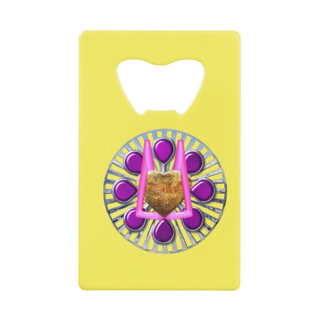 Abrebotellas De Tarjeta De Crédito Base del corazón metálico dorado (Anverso)
